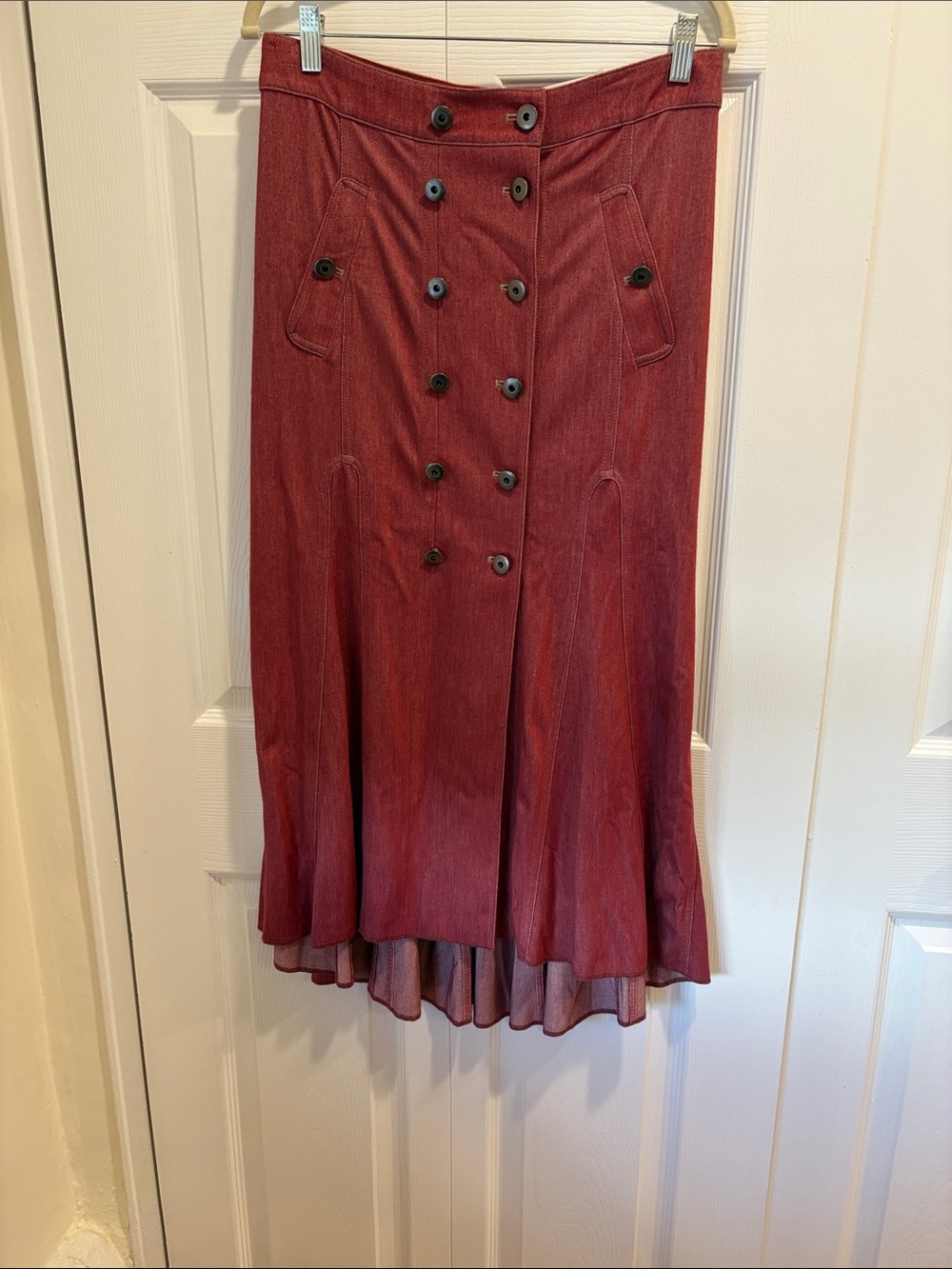 Double-Breasted Midi Skirt in Deep Wine Red
